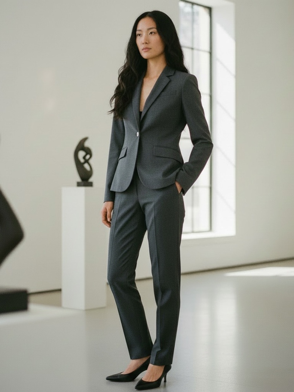 Calvin Klein Women's Charcoal Gray Tailored Pantsuit